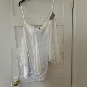 Jovani short one shoulder white sequin gown- Size 8. Never worn before